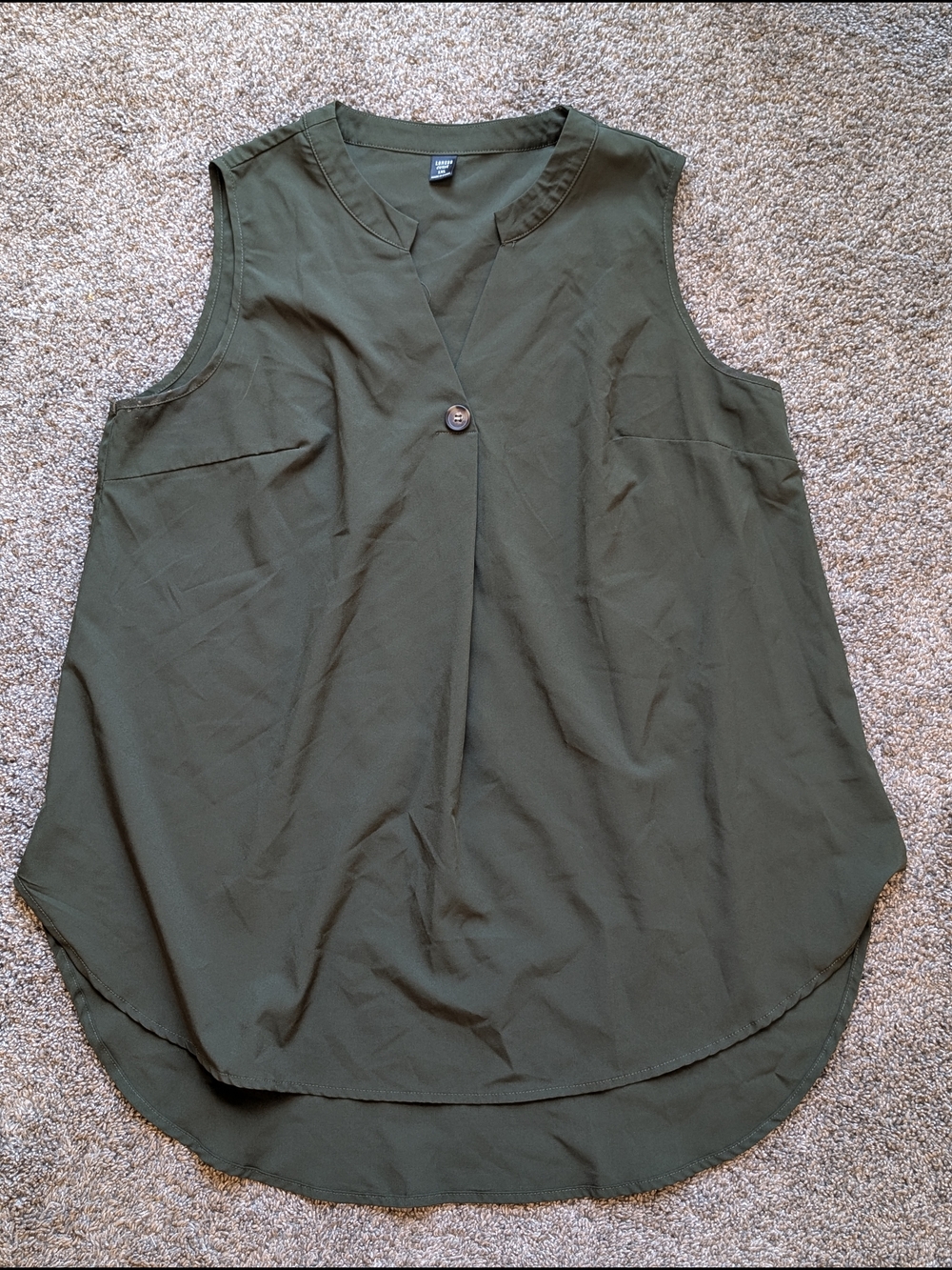 SHEIN Olive Green Sleeveless V-Neck Button Front Blouse